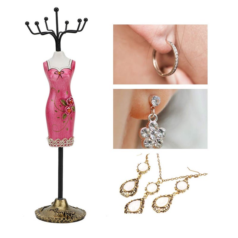 woobles Jewelry Display Hanging Holder Bracelet Shelf Home Decoration Jewelry Rack Jewelry Stand Showing Rack Earring Decoration Bracelet Shelf Jewelry Tower[Rose red] - Image 1